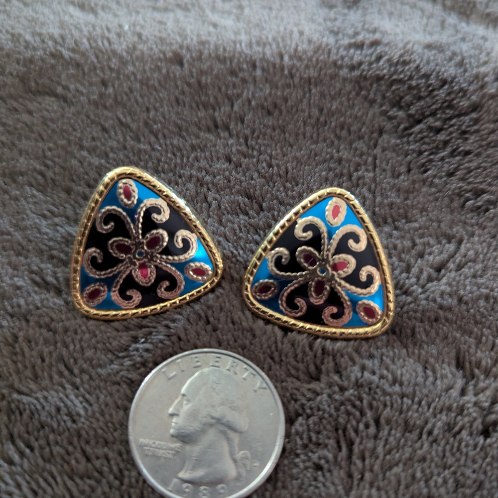 👀 Vintage AVON Artistic Gold and Blue Swirl Earrings 🔥🔥